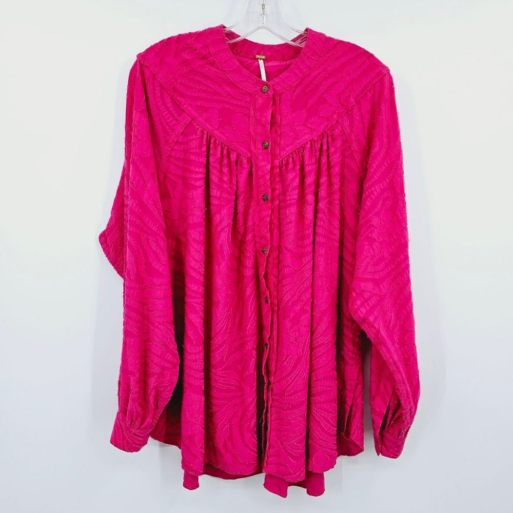 Free People Cant Stop Dreaming Tunic Top XS Magenta Pink Floral Rose Oversized